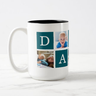 Daddy Minimal Color Block Foto Collage Blau Zweifarbige Tasse