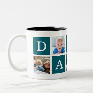 Daddy Minimal Color Block Foto Collage Blau Zweifarbige Tasse