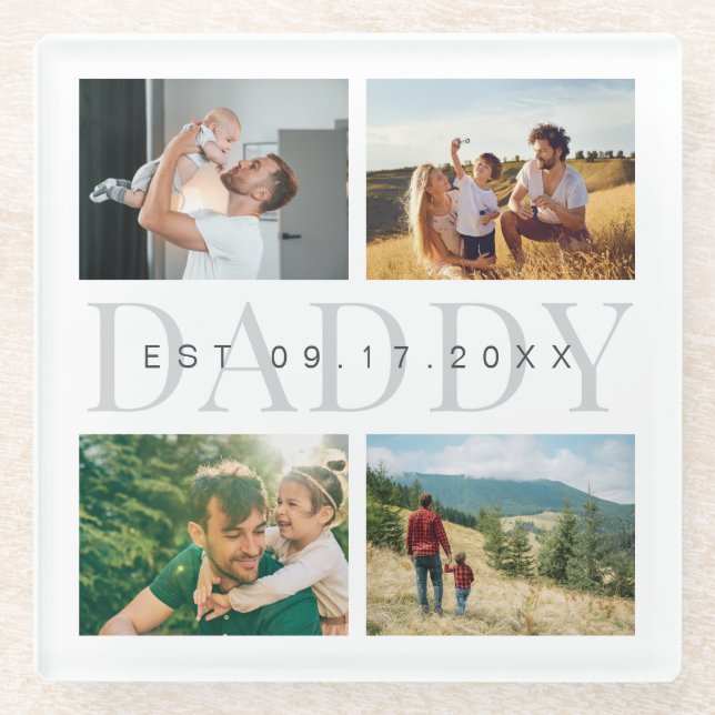 Daddy Modern Vathers Day Foto Collage Glasuntersetzer (Vorderseite)