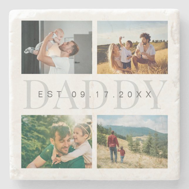Daddy Modern Vathers Day Foto Collage Steinuntersetzer (Vorderseite)