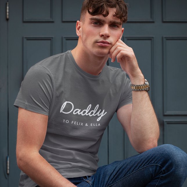 Daddy | Moderne Skriptkids Namen Vatertag T-Shirt (Von Creator hochgeladen)