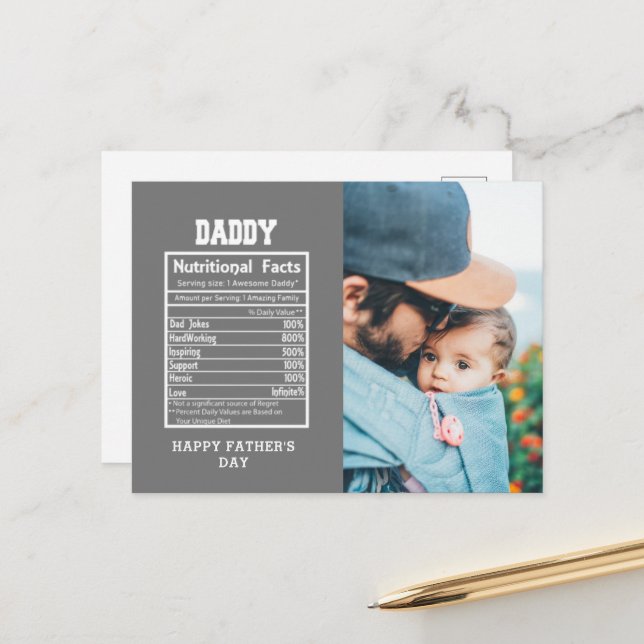 Daddy Nutritional Facts Vatertag Postcard Postkarte (Vorderseite/Rückseite Beispiel)