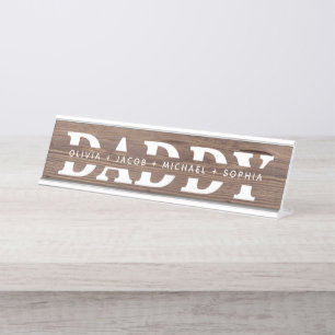 "Daddy" Personalisierte Kindernamen Holz + Weiß Schreibtischnamensplakette