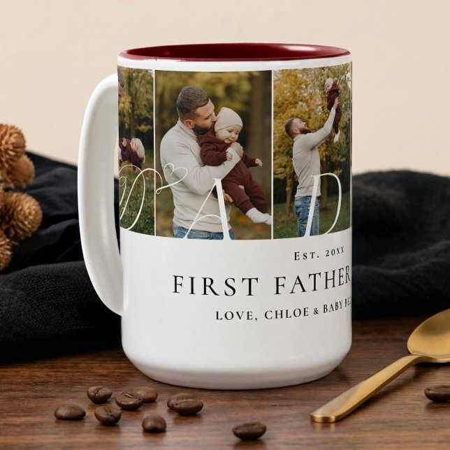 Daddy Photo Collage First Father's Day Keepsake Zweifarbige Tasse (Daddy Photo Collage First Father's Day Keepsake Two-Tone Coffee Mug)