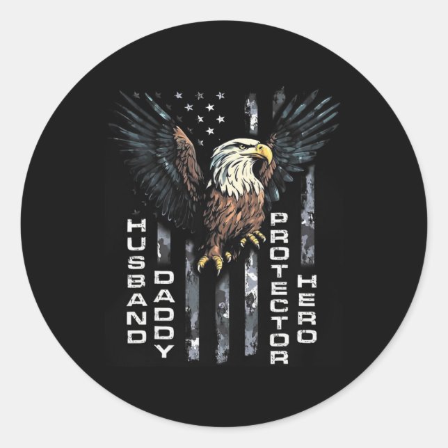 Daddy Protector Hero Fathers Day American Flag Runder Aufkleber (Vorderseite)