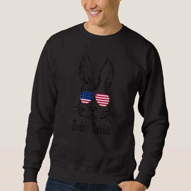 Daddy Rabbit Gesicht mit Sonnenbrille American Fla Sweatshirt (Vorderseite)
