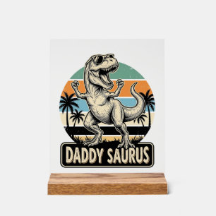 Daddy Saurus Retro-Dinosaur-Sonnenuntergangs-Shirt Acrylschild