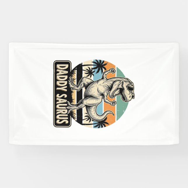 Daddy Saurus Retro-Dinosaur-Sonnenuntergangs-Shirt Banner (Horizontal)