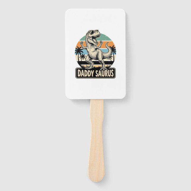 Daddy Saurus Retro-Dinosaur-Sonnenuntergangs-Shirt Fächer (Vorderseite)