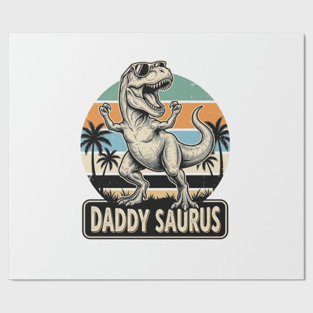 Daddy Saurus Retro-Dinosaur-Sonnenuntergangs-Shirt Geschenkpapier (Flach)