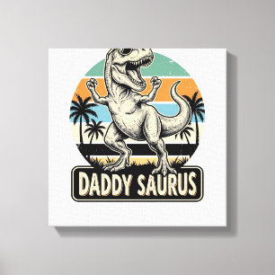 Daddy Saurus Retro-Dinosaur-Sonnenuntergangs-Shirt Leinwanddruck