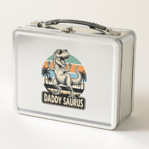 Daddy Saurus Retro-Dinosaur-Sonnenuntergangs-Shirt Metall Brotdose