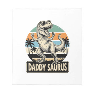 Daddy Saurus Retro-Dinosaur-Sonnenuntergangs-Shirt Notizblock