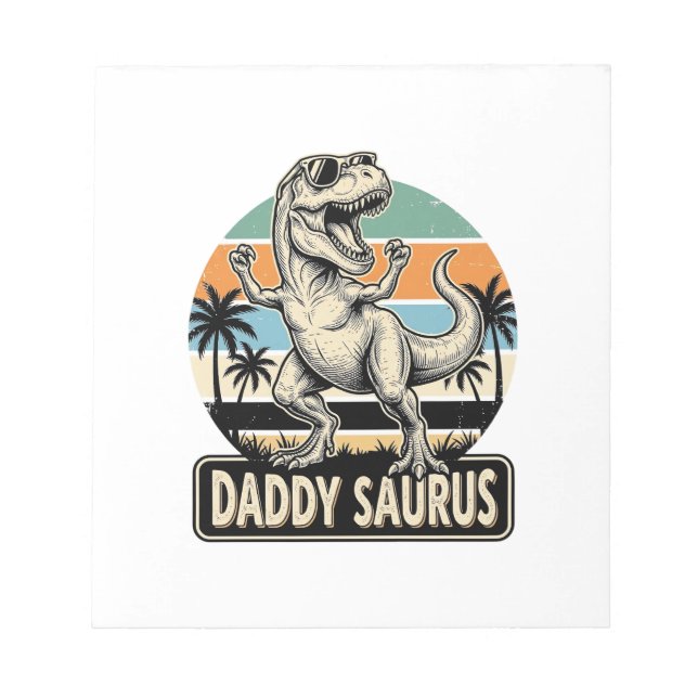 Daddy Saurus Retro-Dinosaur-Sonnenuntergangs-Shirt Notizblock (Vorderseite)