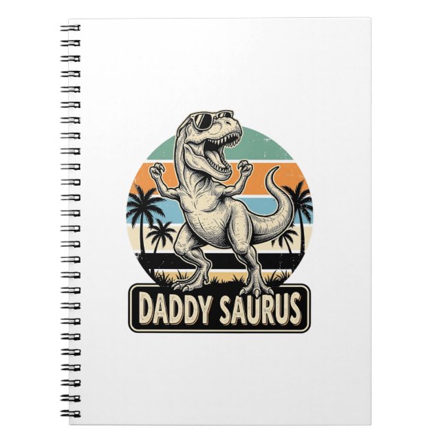Daddy Saurus Retro-Dinosaur-Sonnenuntergangs-Shirt Notizblock (Vorderseite)