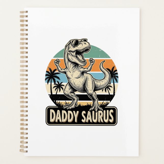 Daddy Saurus Retro-Dinosaur-Sonnenuntergangs-Shirt Planer (Vorderseite)