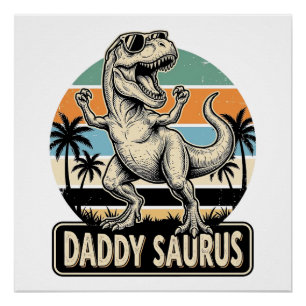 Daddy Saurus Retro-Dinosaur-Sonnenuntergangs-Shirt Poster