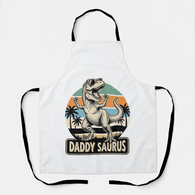 Daddy Saurus Retro-Dinosaur-Sonnenuntergangs-Shirt Schürze (Vorderseite)