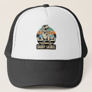 Daddy Saurus Retro-Dinosaur-Sonnenuntergangs-Shirt Truckerkappe