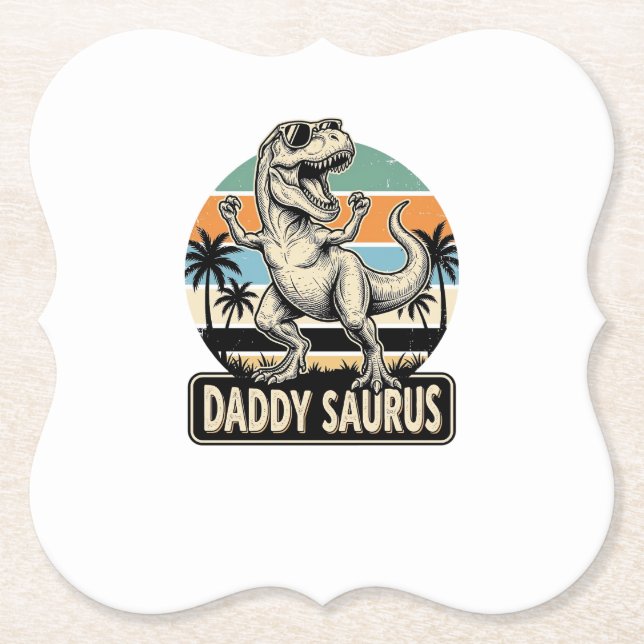 Daddy Saurus Retro-Dinosaur-Sonnenuntergangs-Shirt Untersetzer (Vorderseite)