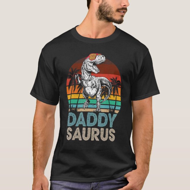 Daddy Saurus Rex Dinosaur Matching Family Retro T-Shirt (Vorderseite)