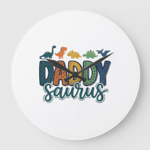 Daddy Saurus Süßer Dinosaurier-Vater-Vektor-Design Große Wanduhr