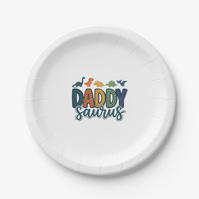 Daddy Saurus Süßer Dinosaurier-Vater-Vektor-Design Pappteller (Vorderseite)