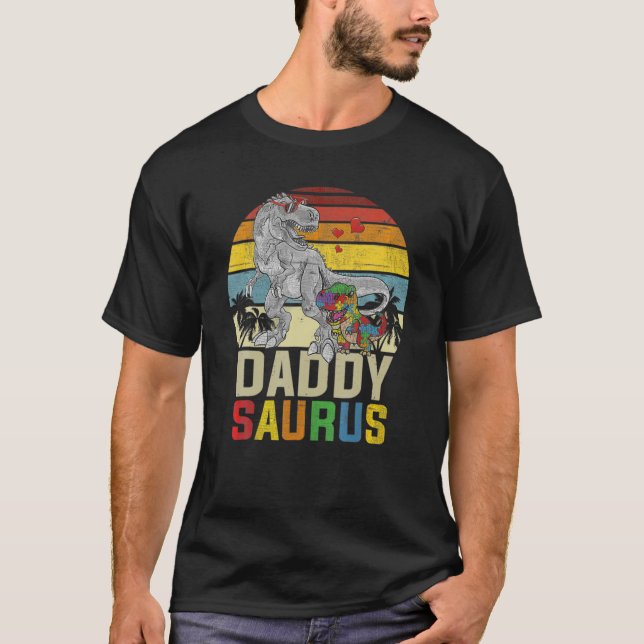 Daddy Saurus T Rex Dinosaur Autism Awareness Puzzl T-Shirt (Vorderseite)