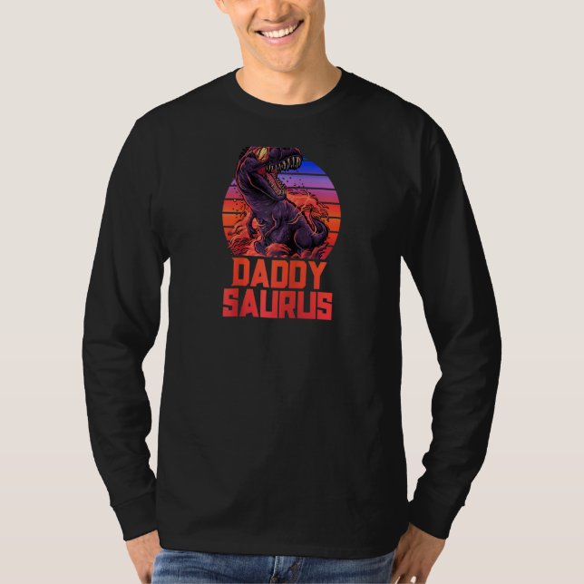 Daddy Saurus T Rex Vater Pater Trex Retro 80er Din T-Shirt (Vorderseite)
