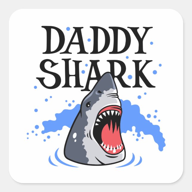 Daddy Shark - Great White Quadratischer Aufkleber (Vorderseite)