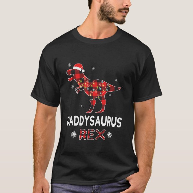 Daddy T-Rex Red Kariert Buffalo Weihnachtsmatte T-Shirt (Vorderseite)