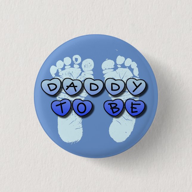 Daddy to Be Baby Footprint Blue Baby Shower Button (Vorderseite)