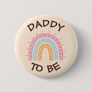 Daddy to be Baby Shower Button Pink Rainbow themed