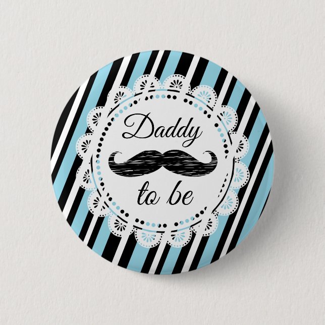 DADDY To Be Blue & Black Mustache Shoe Button (Vorderseite)