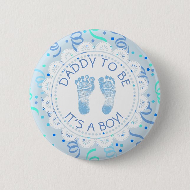 Daddy to be Blue Confetti Baby Shower Button (Vorderseite)