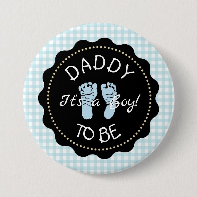 Daddy to be Blue Gingham Baby Shower Button (Vorderseite)