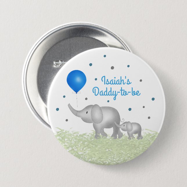 Daddy to be Elephant Mama & Baby Boy Baby Shower Button (Vorne & Hinten)