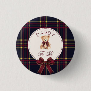 Daddy To be Wine Red Kariert Teddy Bar Button
