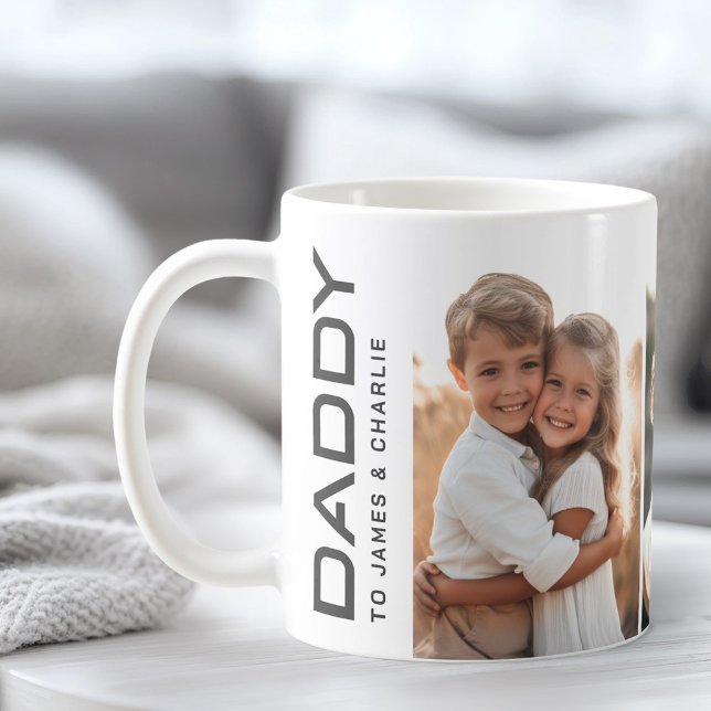 Daddy to kids benennt Foto Vthers Day Kaffeetasse (Daddy to kids names photo fathers day coffee mug)