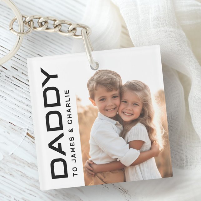 Daddy to kids benennt Foto Vthers Day Schlüsselanhänger (Daddy to kids names photo fathers day keychain)