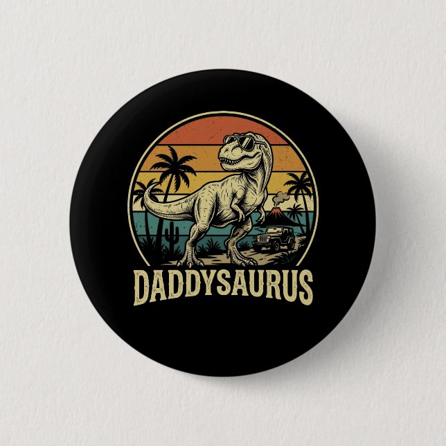 Daddy Trex Dinosaur Daddysaurus Retro Vatertag  Button (Vorderseite)