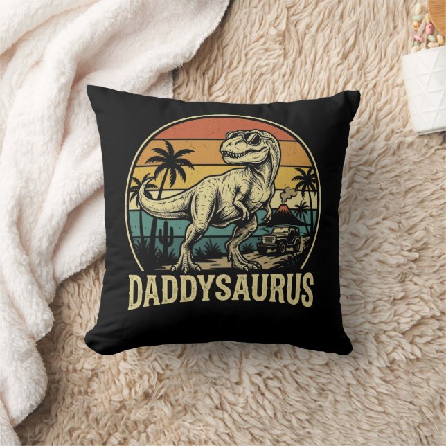 Daddy Trex Dinosaur Daddysaurus Retro Vatertag  Kissen (Decke)