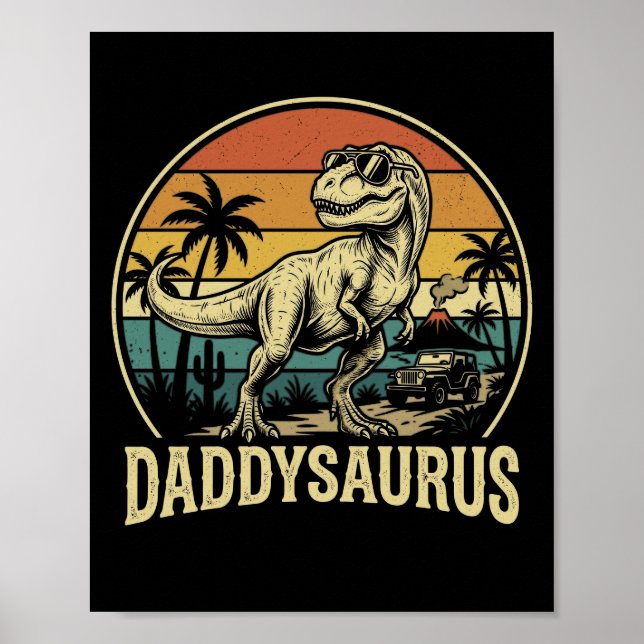 Daddy Trex Dinosaur Daddysaurus Retro Vatertag  Poster (Vorne)