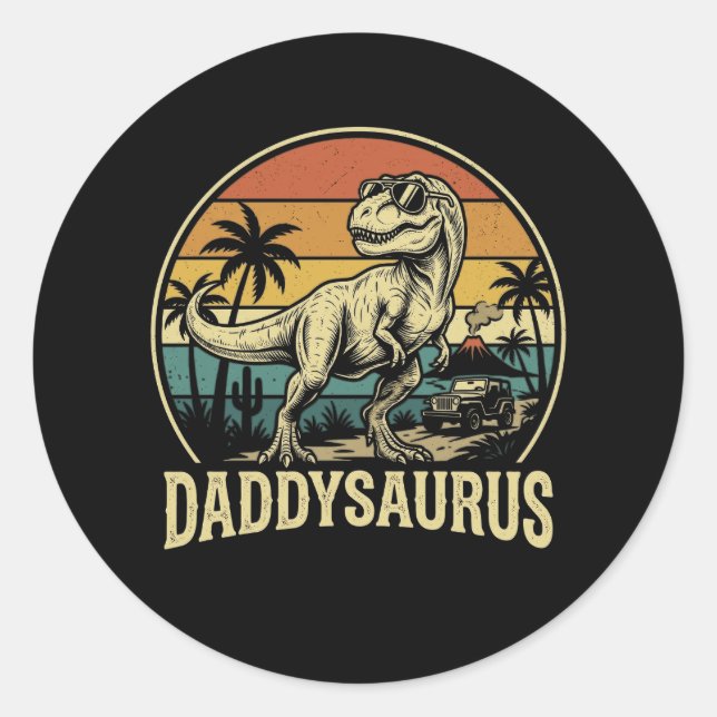 Daddy Trex Dinosaur Daddysaurus Retro Vatertag  Runder Aufkleber (Vorderseite)