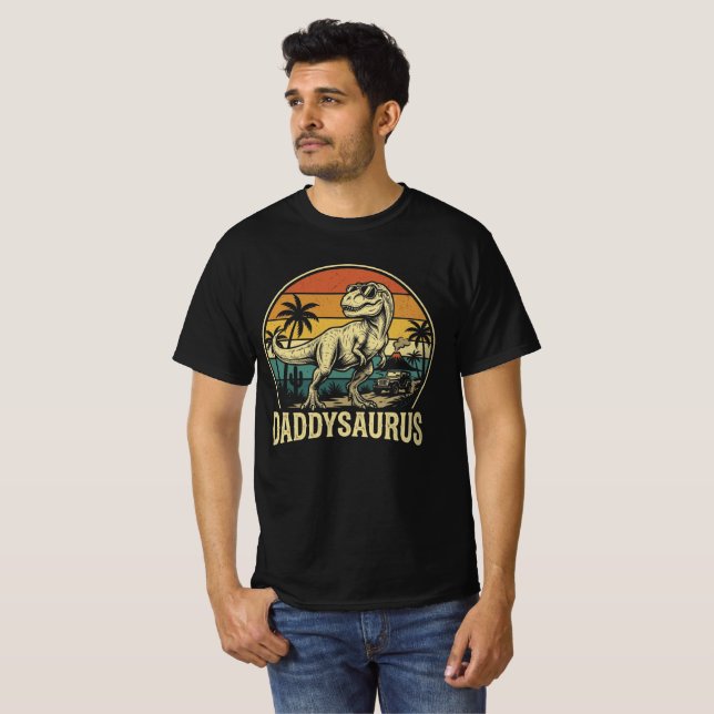 Daddy Trex Dinosaur Daddysaurus Retro Vatertag  T-Shirt (Vorne ganz)