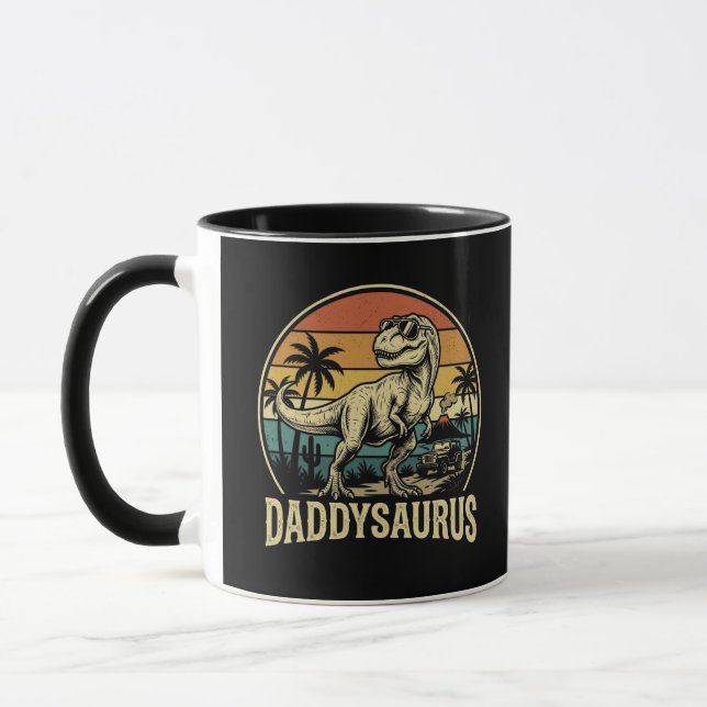 Daddy Trex Dinosaur Daddysaurus Retro Vatertag  Tasse (Links)