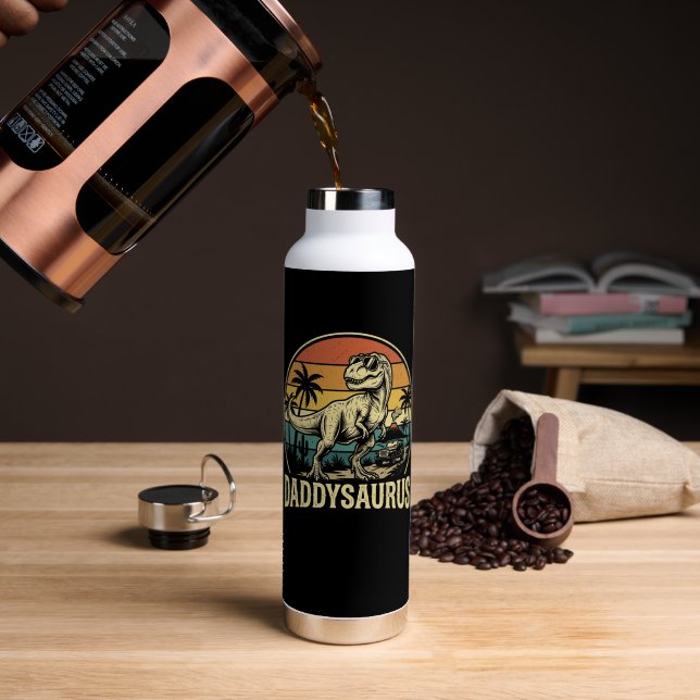 Daddy Trex Dinosaur Daddysaurus Retro Vatertag  Trinkflasche (Kaffee (gedreht))