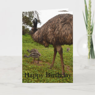 Daddy und Baby Emu Chicks, Geburtstag Grußkarte. Karte