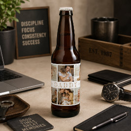 "Daddy" Vatertag Collage Kids Fotos Beer Label Bierflaschenetikett
