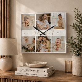 "Daddy" Vatertag Kinder sammeln Wall Clock Quadratische Wanduhr